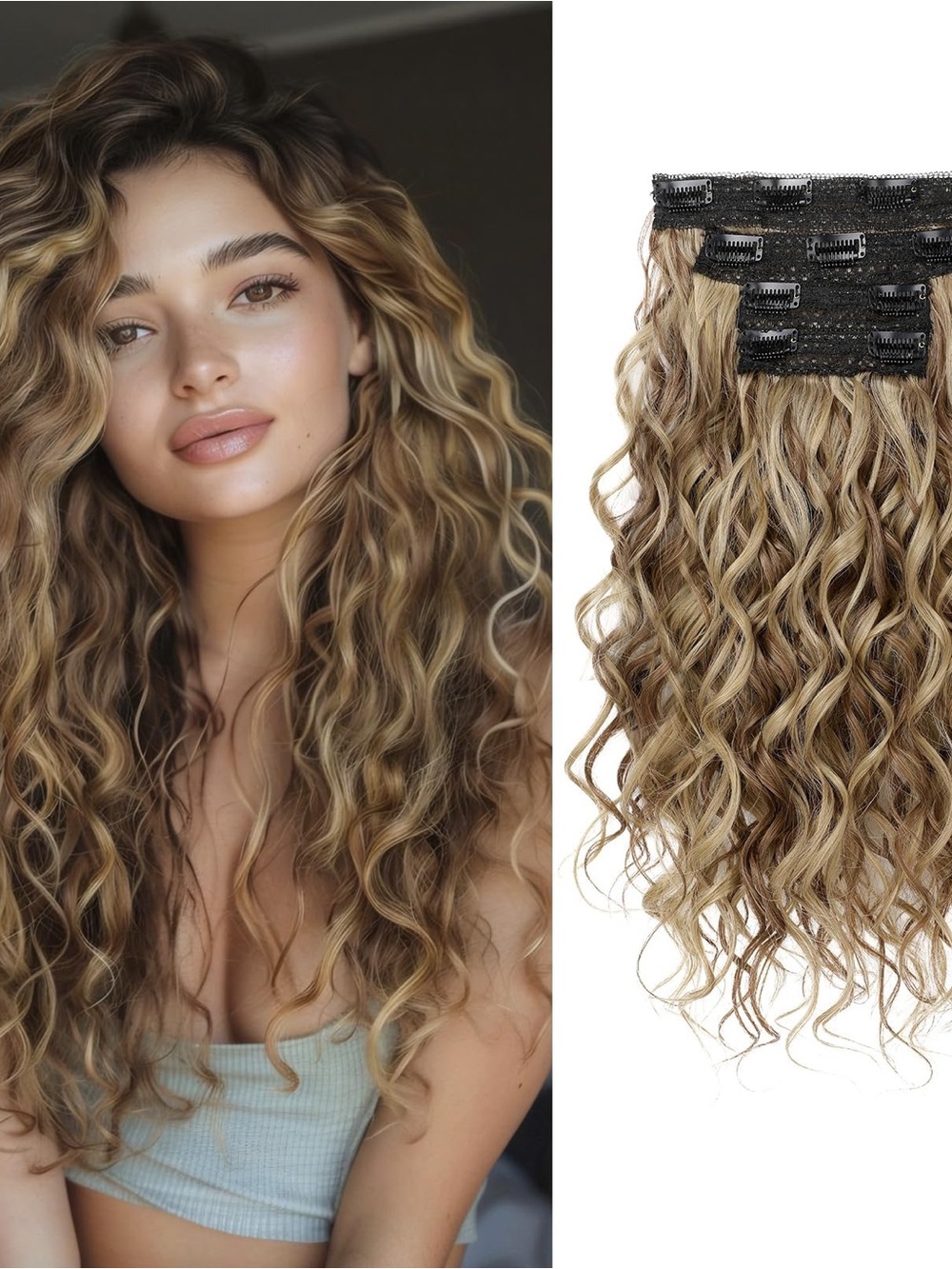 Wavy Clip-In Hair Extensions - Honey Blonde Balayage